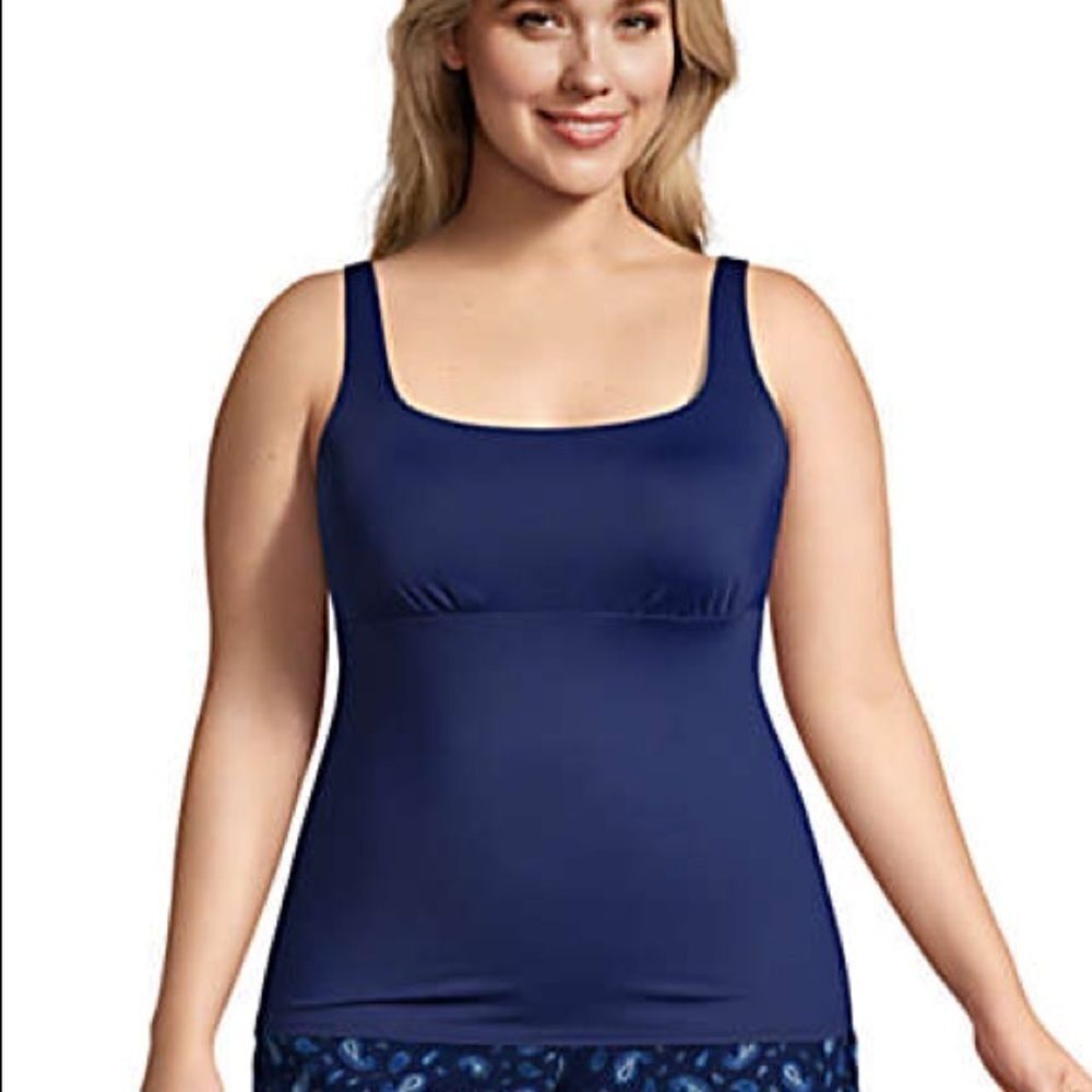 Land’s End Tankini tummy technology Square neck Tankini top underwire Navy Var - Picture 9 of 13